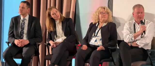 Speakers on the first day of Afera’s Tape College in Munich (from left to right): Matthias Renka (Organik Kimya), Caroline Sperling (tesa), Anja Schneider (Henkel) and Evert Smit (Lohmann; Afera President)