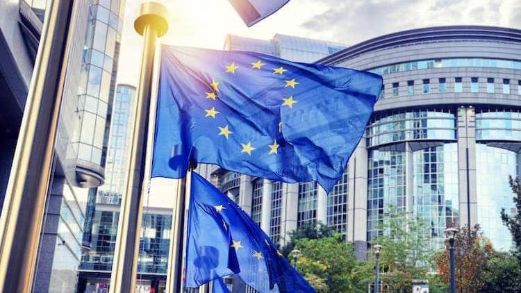EU flags in front of the EU Parliament