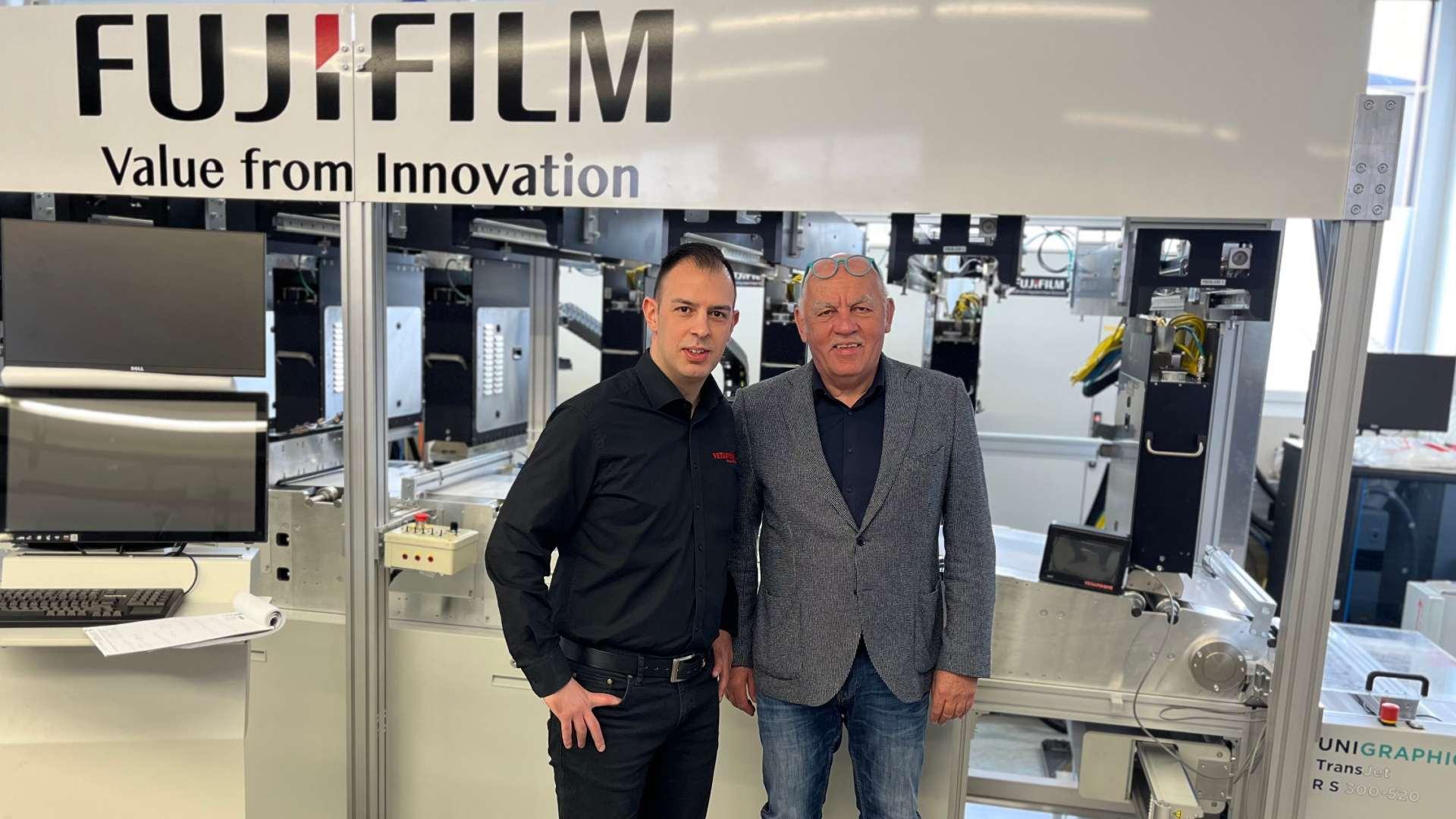 Vetaphone’s Ahmed Türkmen with Joseph Schweiger, Managing Director of FUJIFILM Unigraphica AG at its plant in Ruggell, Liechtenstein