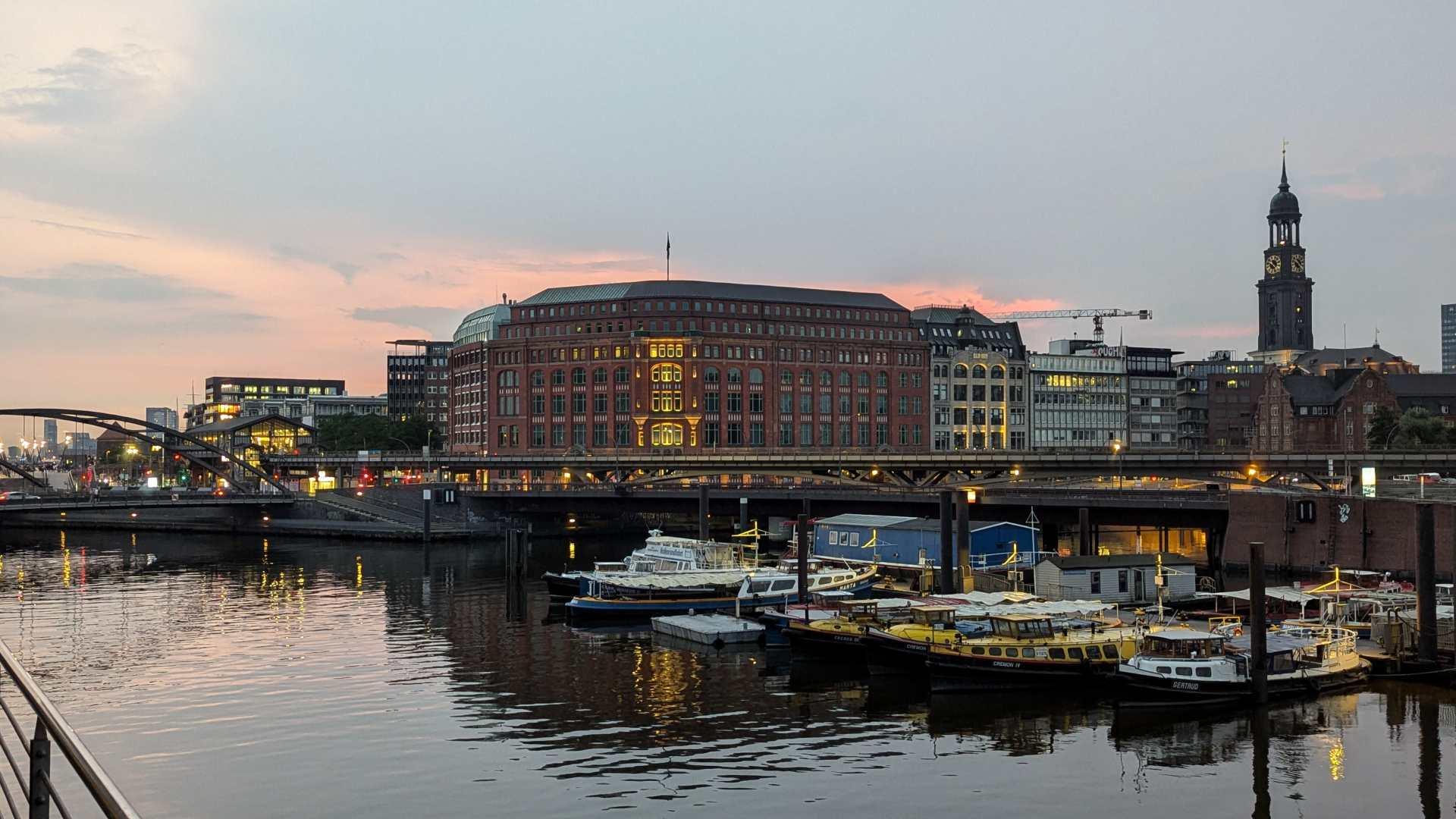 An evening panorama of Hamburg
