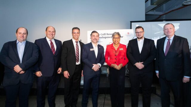 OSU’s battery center acting director Jay Sayre, with Congresswoman Joyce Beatty, Congressman Mike Carey, Coatema’s VP Thomas Kolbusch and the next Machinery Group team led by Tomi Belosevic at the announcement ceremony in Columbus, OH