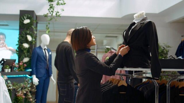 A woman in a clothing store