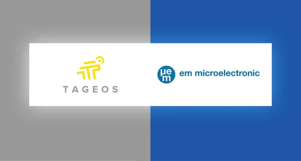 Company logos of Tageos and em microelectronic