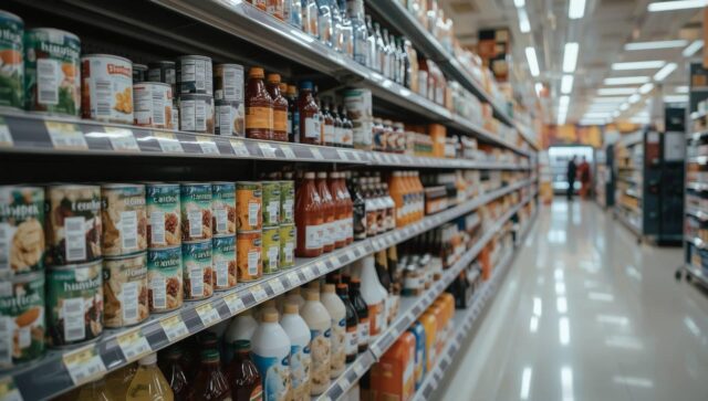 AI generated image of a shelf in a grocery store