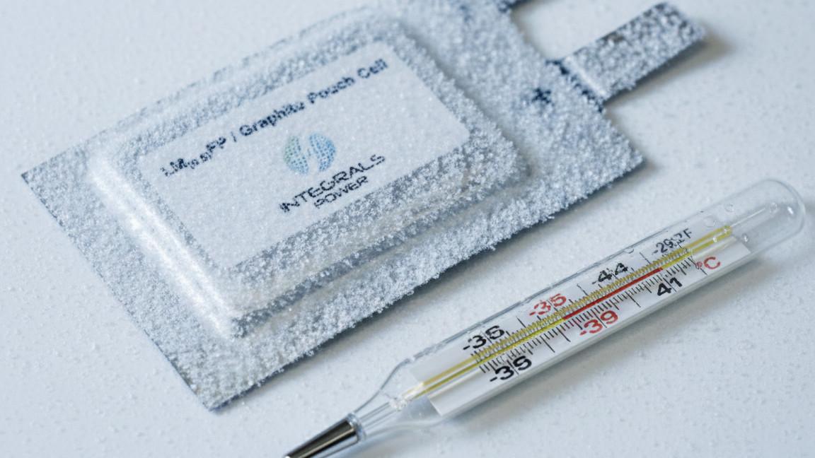 A pouch cell in freezing conditions