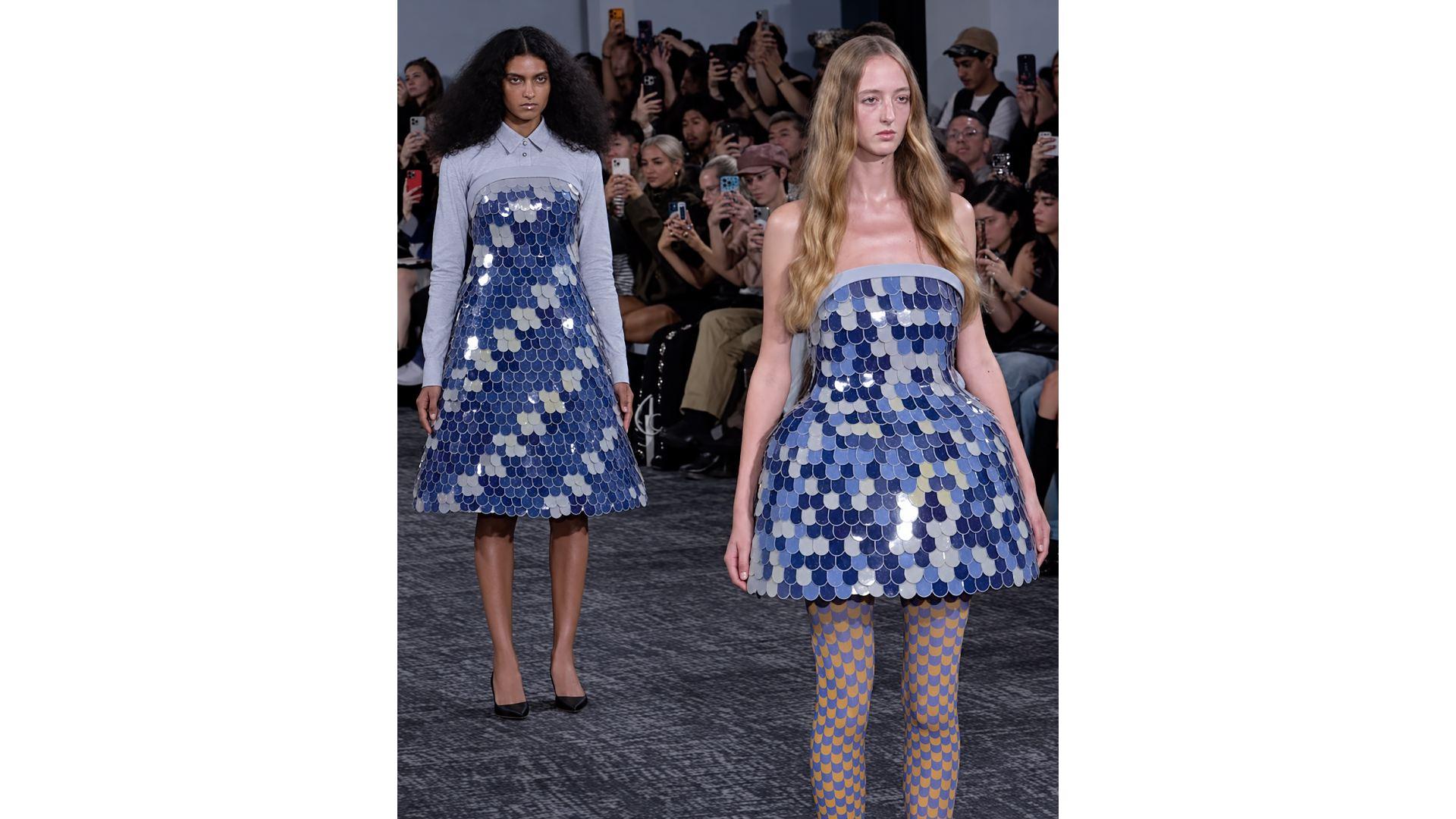 Colour-changing dresses, worn by models