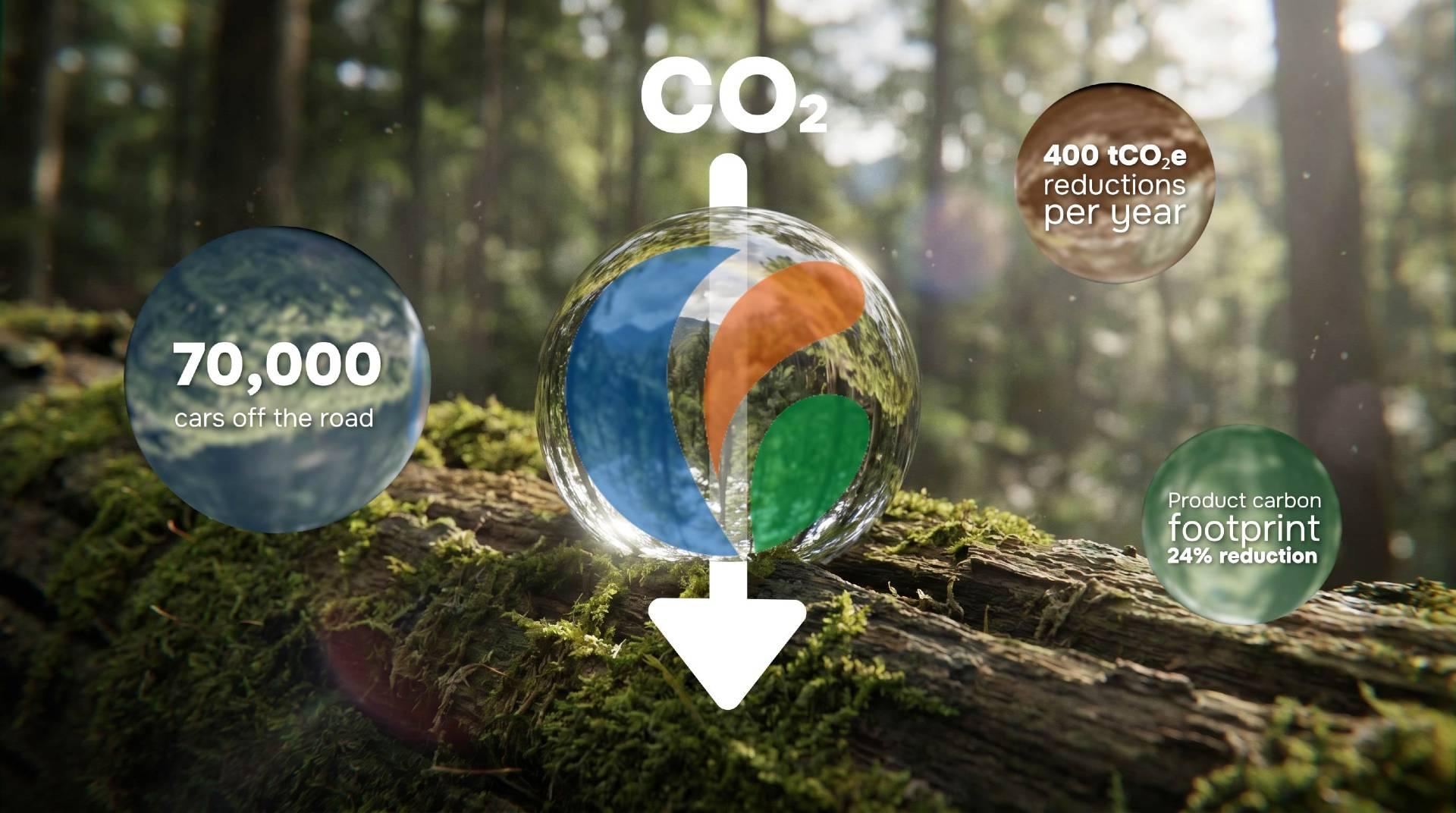 A forest with graphics on CO2 footprints